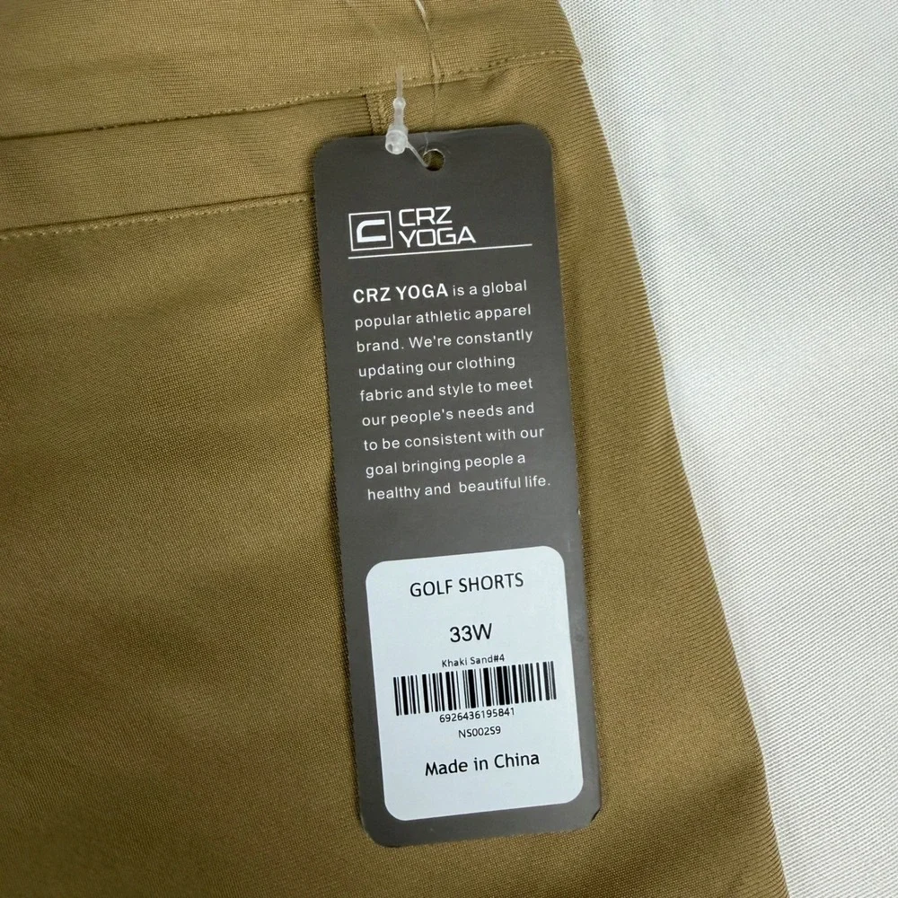 CRZ YOGA Mens Golf Shorts 33W Khaki Sand Performance Flat Front NS00259 NEW